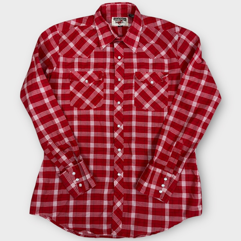 Authentic Western Youngblood Red Plaid Pearl‎ Snap Long Sleeve Shirt Mens M